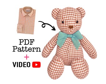 PATTERN Memory Bear and Bunny + VIDEO tutorial - 3 sizes, rabbit pattern, keepsake bear