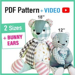 Teddy Bear Pattern and Bunny + VIDEO tutorial - 2 sizes, rabbit pattern, keepsake bear