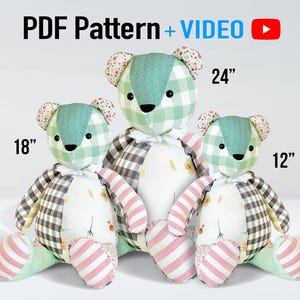 Teddy Bear Pattern and Bunny + VIDEO tutorial - 3 sizes, rabbit pattern, keepsake bear,