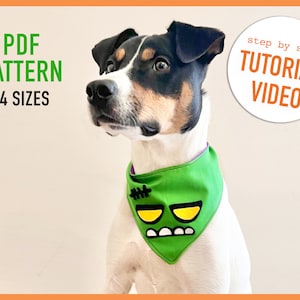 PDF Halloween Bandana Tutoriel VIDÉO, 4 tailles, cadeau pour chiens, costume d'Halloween image 1