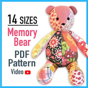 Memory Bear Pattern VIDEO tutorial 14 sizes: SMALL and LARGE, keepsake bear zdjęcie 1