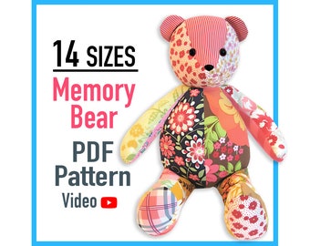 Memory Bear Pattern + VIDEO tutorial - 14 sizes: SMALL and LARGE, keepsake bear