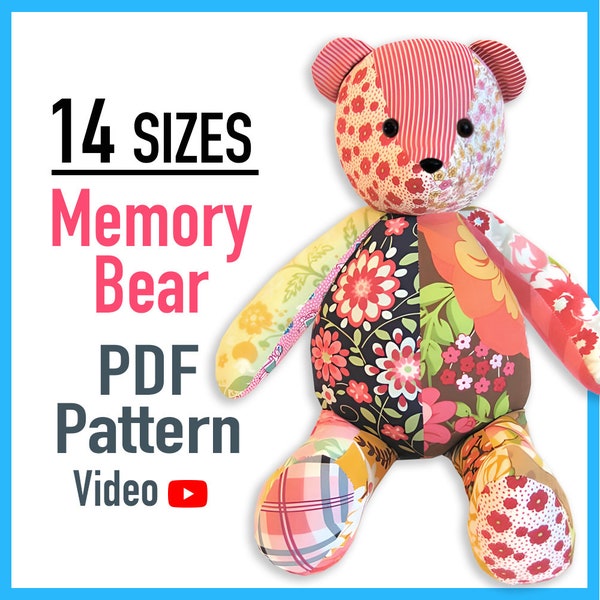 Memory Bear Pattern + VIDEO tutorial - 14 sizes: SMALL and LARGE, keepsake bear