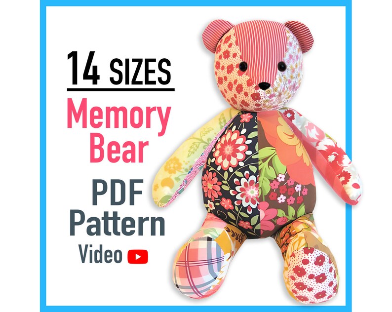 Memory Bear Pattern VIDEO tutorial 14 sizes: SMALL and LARGE, keepsake bear zdjęcie 1