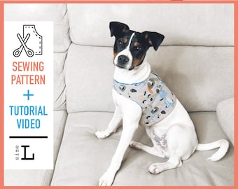 Dog harness Pattern + TUTORIAL VIDEO, pdf Sewing Pattern (Size L), dog harness pattern, dog clothes, sewing pattern, diy