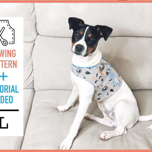 Dog harness Pattern + TUTORIAL VIDEO, pdf Sewing Pattern (Size L), dog harness pattern, dog clothes, sewing pattern, diy