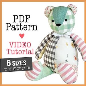 Memory Bear Pattern - 6 SIZES + VIDEO tutorial, keepsake bear