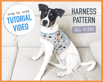 Dog harness Pattern + TUTORIAL VIDEO, pdf Sewing Pattern (All Sizes), dog harness pattern, dog clothes, sewing pattern, diy