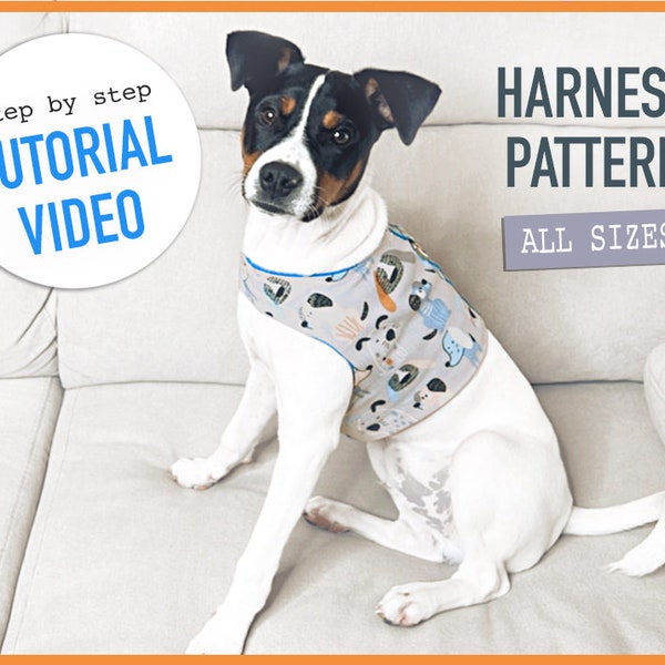 Dog harness Pattern + TUTORIAL VIDEO, pdf Sewing Pattern (All Sizes), dog harness pattern, dog clothes, sewing pattern, diy