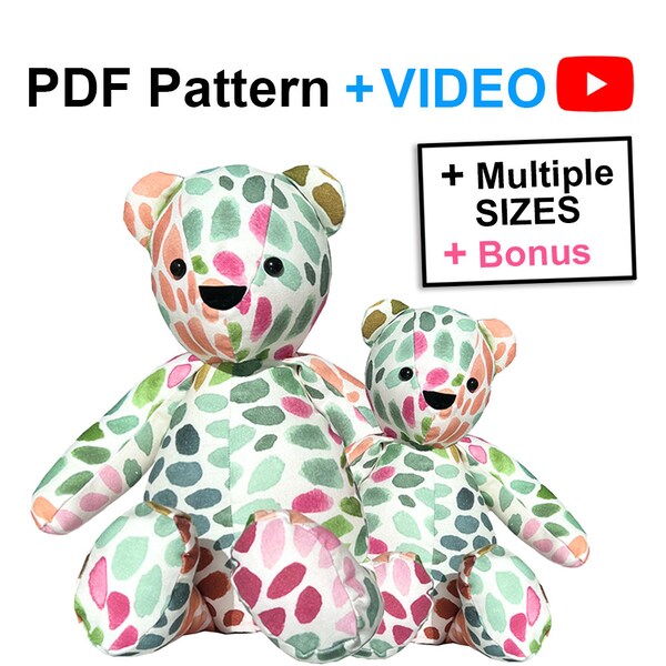Memory Bear Pattern + VIDEO tutorial - 6 sizes: SMALL and LARGE, keepsake bear