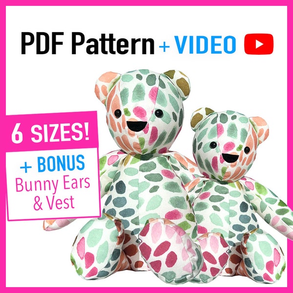 Memory Bear Pattern + VIDEO tutorial - 6 sizes: SMALL and LARGE, keepsake bear