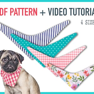 Dog bandana pattern + Tutorial Video Dog Bandana x4 sizes - pdf Sewing Pattern, Reversible bandana, pet gift