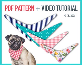 Dog bandana pattern + Tutorial Video Dog Bandana x4 sizes - pdf Sewing Pattern, Reversible bandana, pet gift