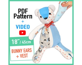 Memory Bear Pattern and Bunny + VIDEO tutorial - 18", rabbit pattern, keepsake bear pattern, Teddy bear pattern