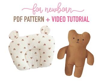 Unisex Newborn Pillow Sewing Pattern + Bear plush + VIDEO tutorial | Newborn | Baby Shower Gift to Sew | PDF | Instant Download