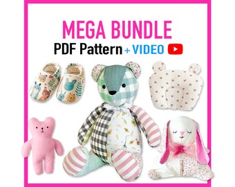 Memory Bear Pattern + Bunny Pattern + Teddy bear Pattern + Baby Pillow + Baby slippers + VIDEO tutorial