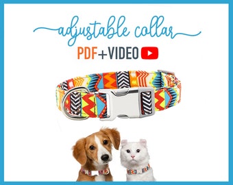 Dog Collar PDF PATTERN + Tutorial Video x4 sizes - Cat - pdf Sewing Pattern