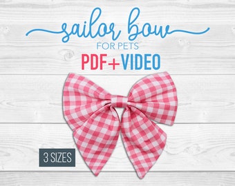 Dog  Sailor Bow PDF Patterns + Tutorial Video - x3 sizes - Cat - pdf Sewing