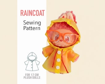 Raincoat Sewing Pattern, Raincoat for plush doll 17 cm, Cute Monster, La fufu, Monster Soft Toy, LB doll Clothing, Clothes pattern for 17cm