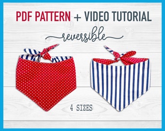 Dog bandana pattern + Tutorial Video Dog Bandana x4 sizes - pdf Sewing Pattern, Reversible bandana