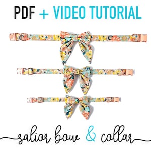 Dog Sailor Bow and collar PDF + Tutorial Video - ALL sizes - Cat - pdf Sewing