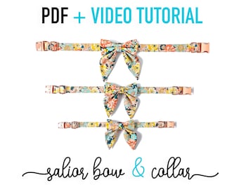 Dog Sailor Bow and collar PDF + Tutorial Video - ALL sizes - Cat - pdf Sewing