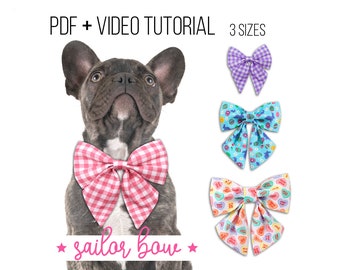 Dog  Sailor Bow PDF Patterns + Tutorial Video - x3 sizes - Cat - pdf Sewing