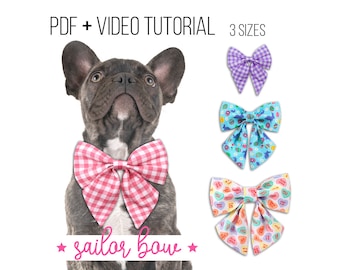 Dog  Sailor Bow PDF Patterns + Tutorial Video - x3 sizes - Cat - pdf Sewing