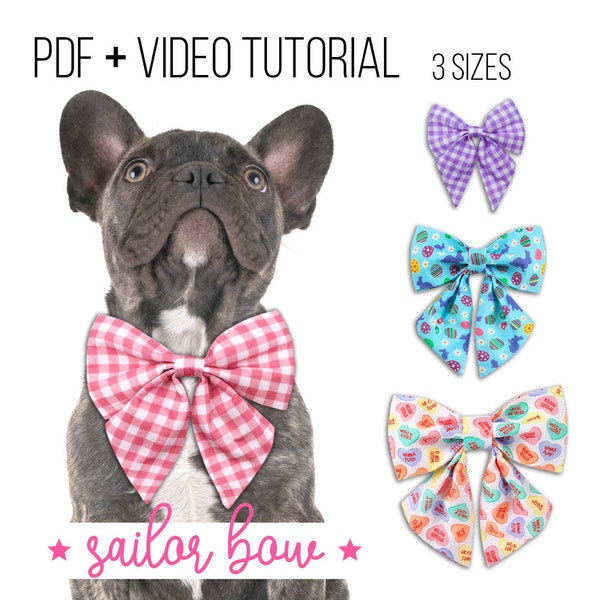 Dog  Sailor Bow PDF Patterns + Tutorial Video - x3 sizes - Cat - pdf Sewing