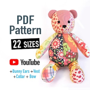 Memory Bear Pattern + VIDEO tutorial - All Sizes included, keepsake bear