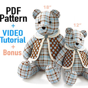 Memory Bear Pattern VIDEO Tutorial 2 Sizes: SMALL and LARGE, Keepsake Bear  