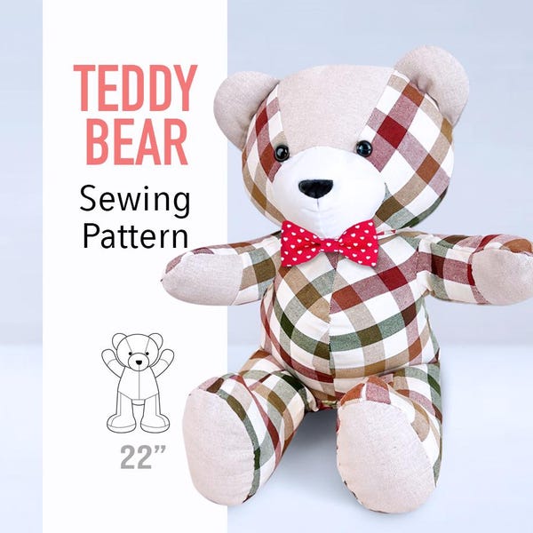 Patroon en stapsgewijze naaigids voor een knuffelbeer - Naaipatroon voor een teddybeer, naaien van een knuffeldier, sentimenteel cadeau-idee