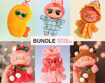 BUNDLE Cute Monster Sewing Pattern, Clothes for plush doll 17 cm, Cute Monster, La fufu, Monster Soft Toy, Santa pattern for 17cm plush