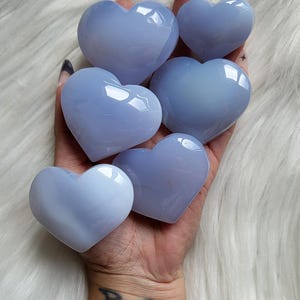 baby blue Chalcedony Crystal polished hearts