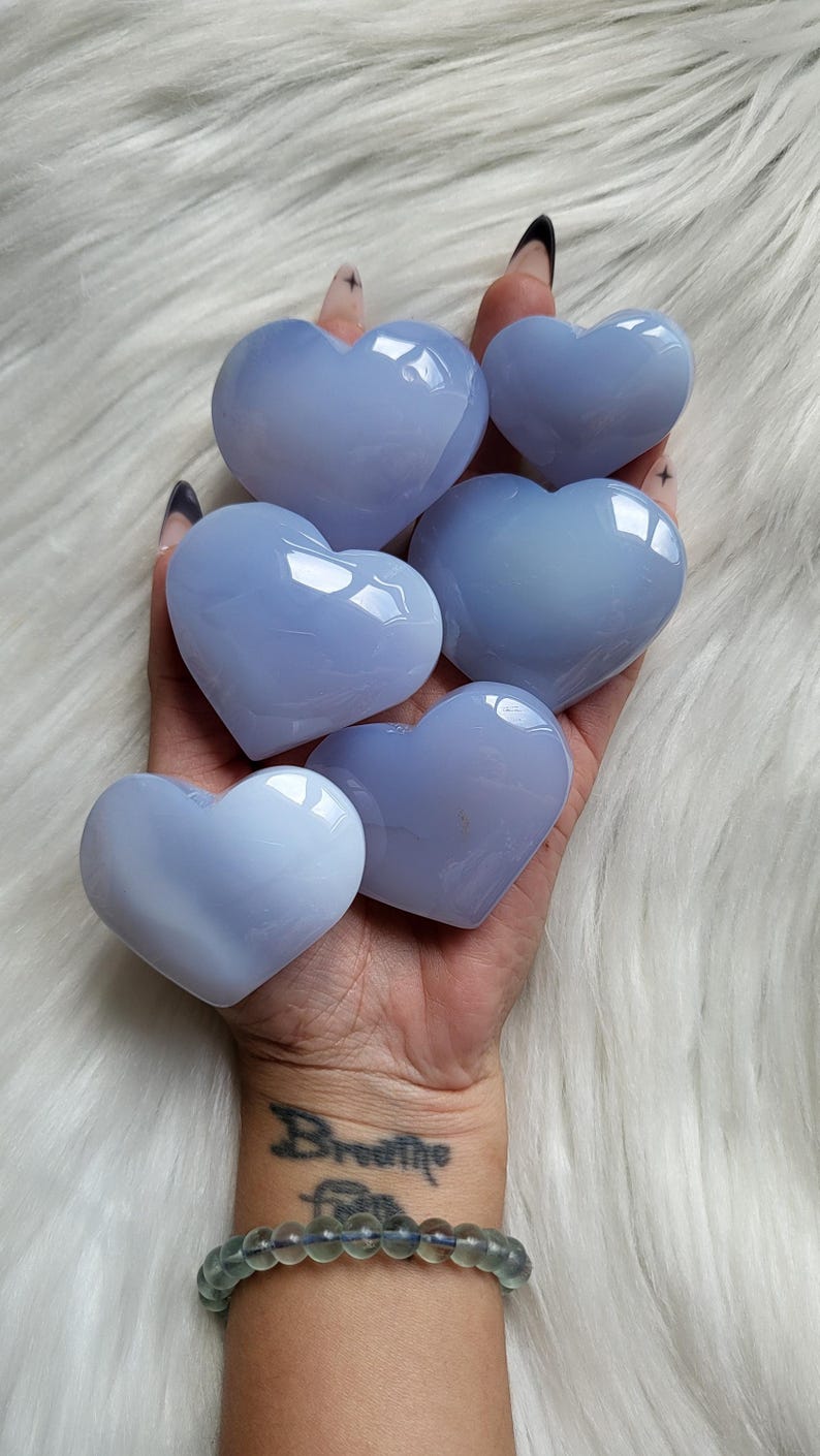 baby blue Chalcedony Crystal polished hearts