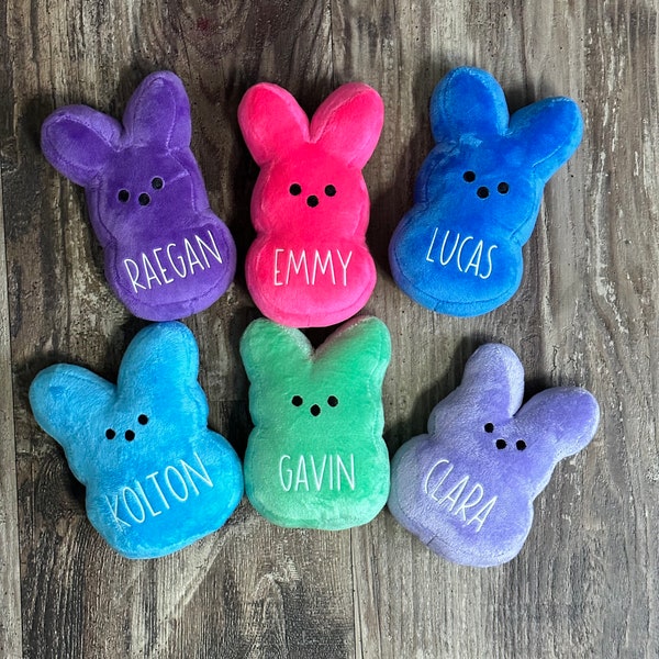 Personalized Easter peep bunnies, plush bunny peeps, bunny plushies, Easter stuffed animal, Easter basket gift, basket filler, toy
