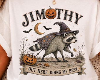 Jimothy Raccoon Halloween PNG, Funny Trash Panda Witch PNG, Vintage Halloween Sublimation Design, Spooky Raccoon Clipart Digital Download