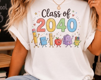 Class of 2040 PNG, Funny Grow With Me Design, Cute School Supplies Graduation Cap Clipart, Back To School Kindergarten Sublimation Download