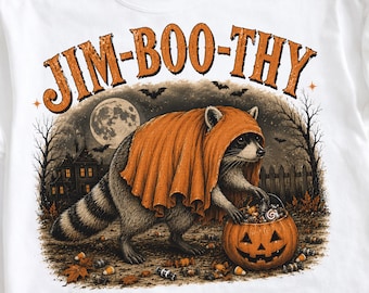 Jim-Boo-Thy Raccoon Halloween PNG, Funny Ghost Trash Panda PNG, Vintage Spooky Raccoon Digital Download, Halloween Sublimation Clipart