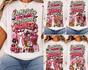 On My Way to Spend My Husband's Money Bundle,Cute Glam Feminine Ghost Pink Halloween PNG,Funny Shopping Ghost Girly  Design,Digital Download