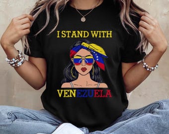 I Stand With Venezuela Proud Venezuelan Girl PNG, Venezuelan Girl Heritage Venezuela Sunglasses PNG, Free Venezuela Graphic T-shirt Design