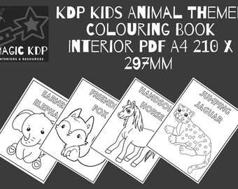 KDP Libro para colorear con temática de animales para niños, interior, PDF, A4, 210 x 297 mm