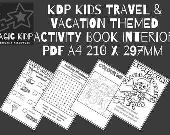 KDP Libro de actividades con temática de viajes y vacaciones para niños, interior PDF A4 210 x 297 mm