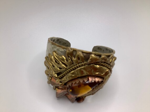 Brutalist vintage cuff brass and amber - image 2