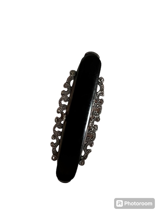 sterling, onyx and marcasite brooch