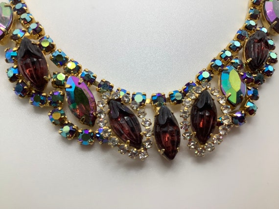 Rhinestone aurora borealis  and garnet necklace a… - image 1