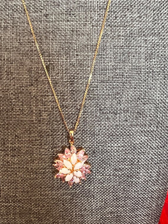 Opal & Morganite Pendant - Gold Plated Sterling Silver, 18 inch Chain