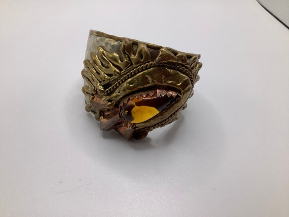 Brutalist vintage cuff brass and amber - image 6