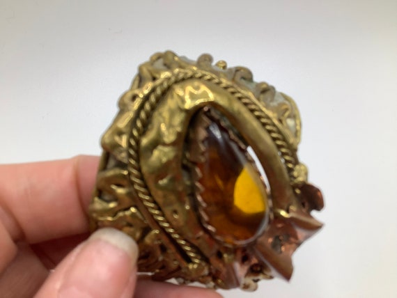 Brutalist vintage cuff brass and amber - image 1