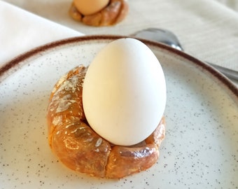 Croissant egg cup, bakery themed egg holder, festive breakfast decor egg stand, gift for egg lovers. House warming gift.